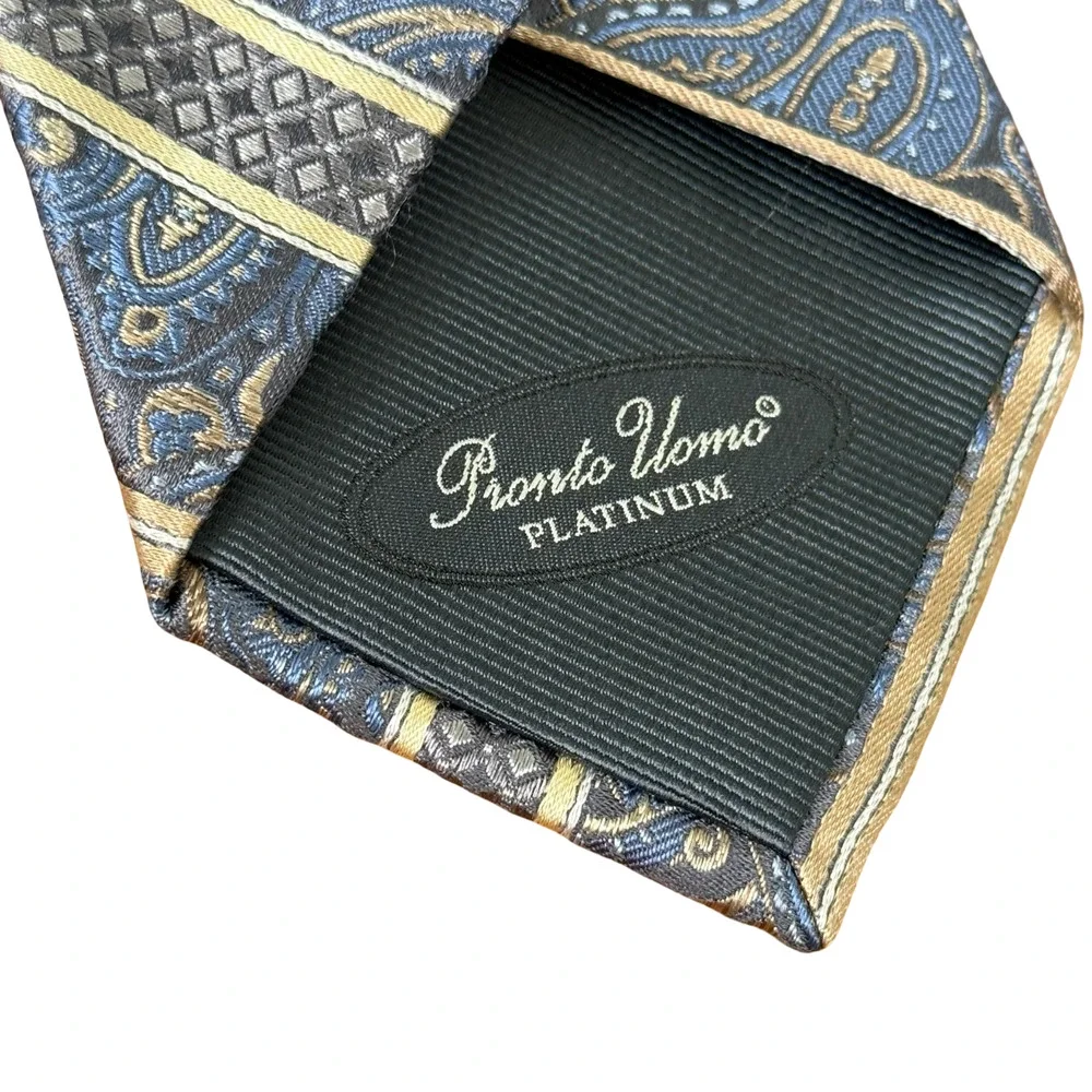 Pronto Uomo Platinum Blue Beige Paisley Textured 3
